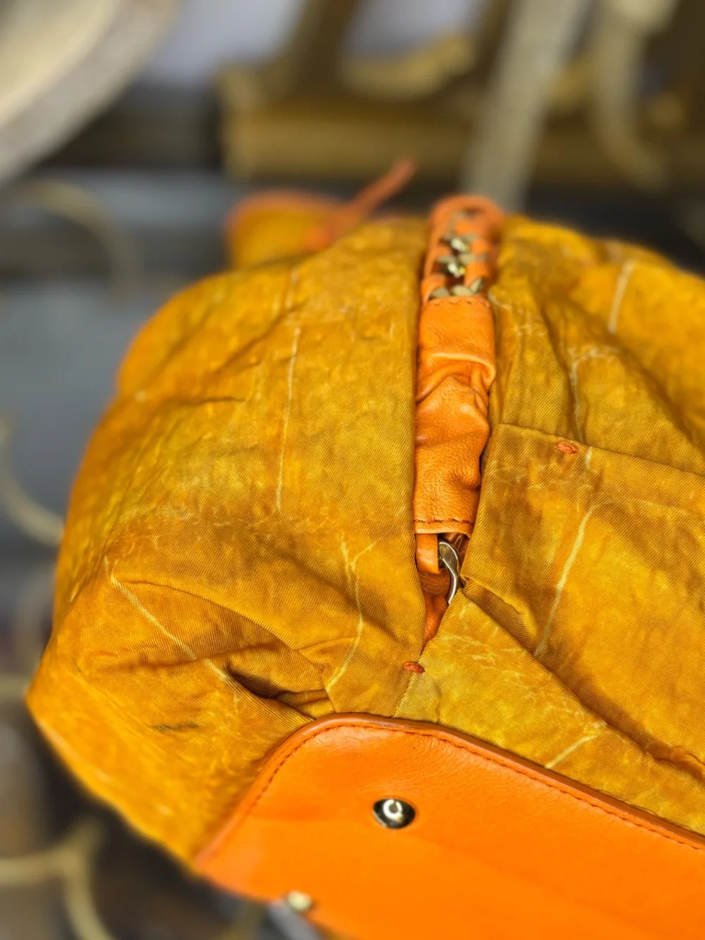 MCM RARE Orange Crinkled Leather Chain-Handle Shoulder Bag EUC - Picture 11 of 15
